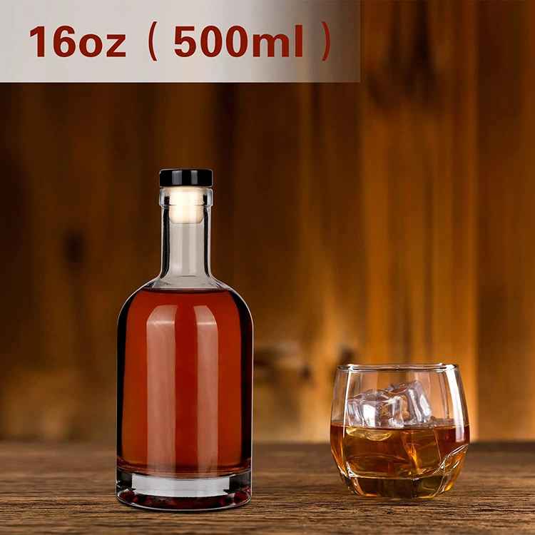 Factory Direct Sale Custom High Quality Clear 500ml 16oz Glass Ice Wine Bottle with Cork Lid