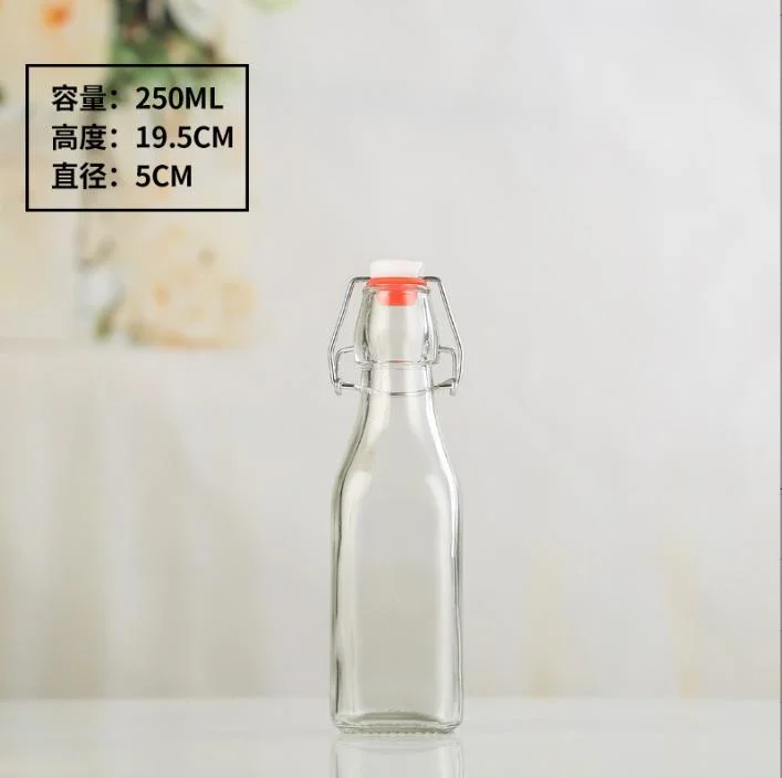 Factory Wholesale Round Snap Glass Bottles Clear Sealed Jars Enzyme Bottles Drink Bottles Carry Handles Milk Bottles in Stock