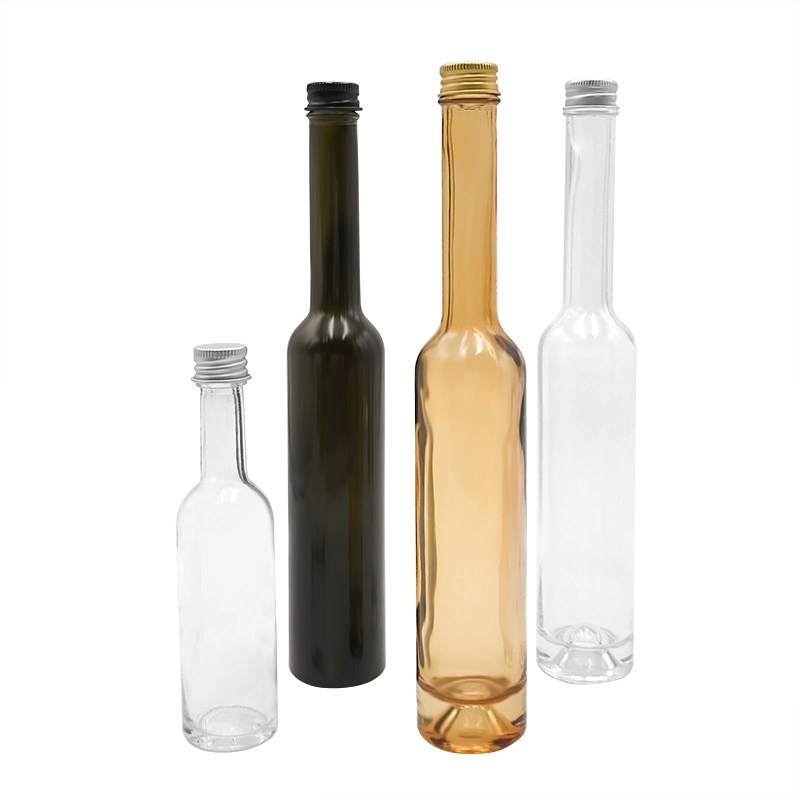 Clear Glass Bordeaux Wine Bottle Flat-Bottomed Screw 200ml Long Neck Transparent Fruit Liquor / Ice Wine Glass Bottle