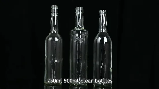 China Glasflaschen Fabrik Großhandel Custom Design 500 ml 750 ml klare leere Gin Whiskey Likör Brandy Wodka Weinglasflasche