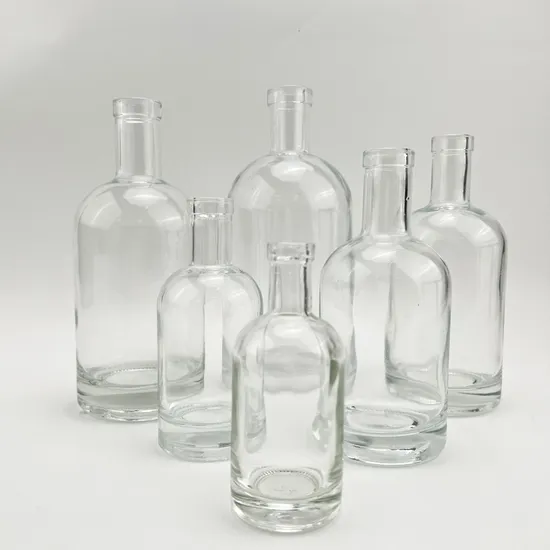 Großhandel 1000 ml 750 ml 500 ml 375 ml 200 ml 100 ml Flasche Glas Gin Whisky Wodka Spiritus Glasflasche für Likör mit Korken