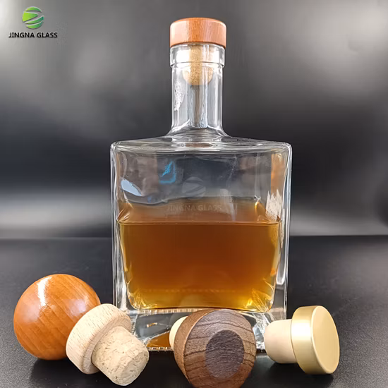 Benutzerdefinierte Logo-geprägte klare 500 ml 700 ml 750 ml Rum-Tequila-Gin-Brandy-Rum-Whisky-Wodka-Likör-Spirituosen-Glasflasche